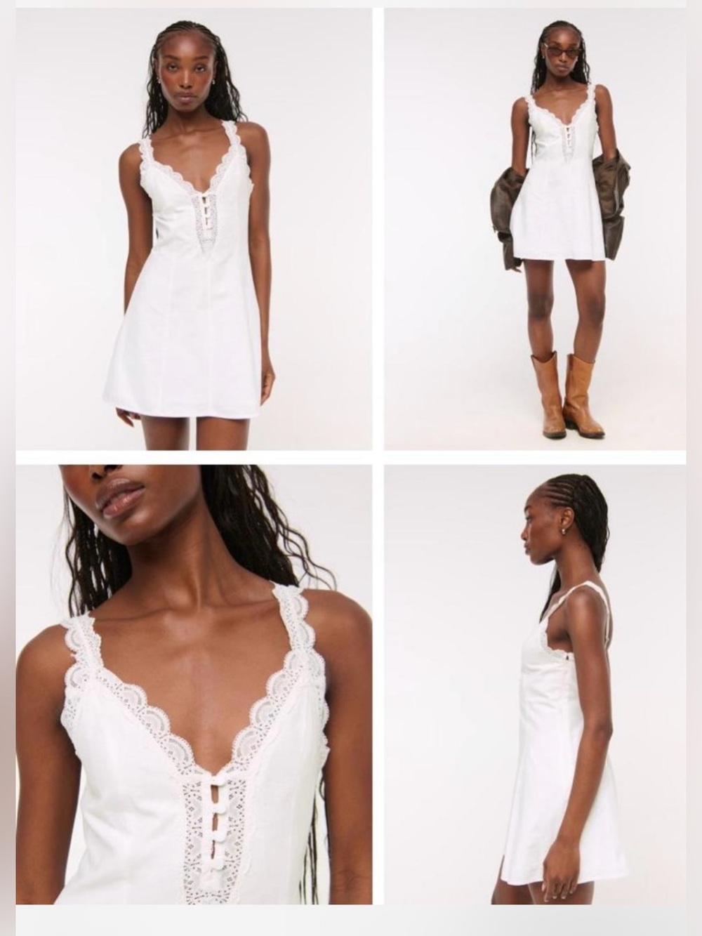 Abercrombie & Fitch White Lace-Trim Mini Dress